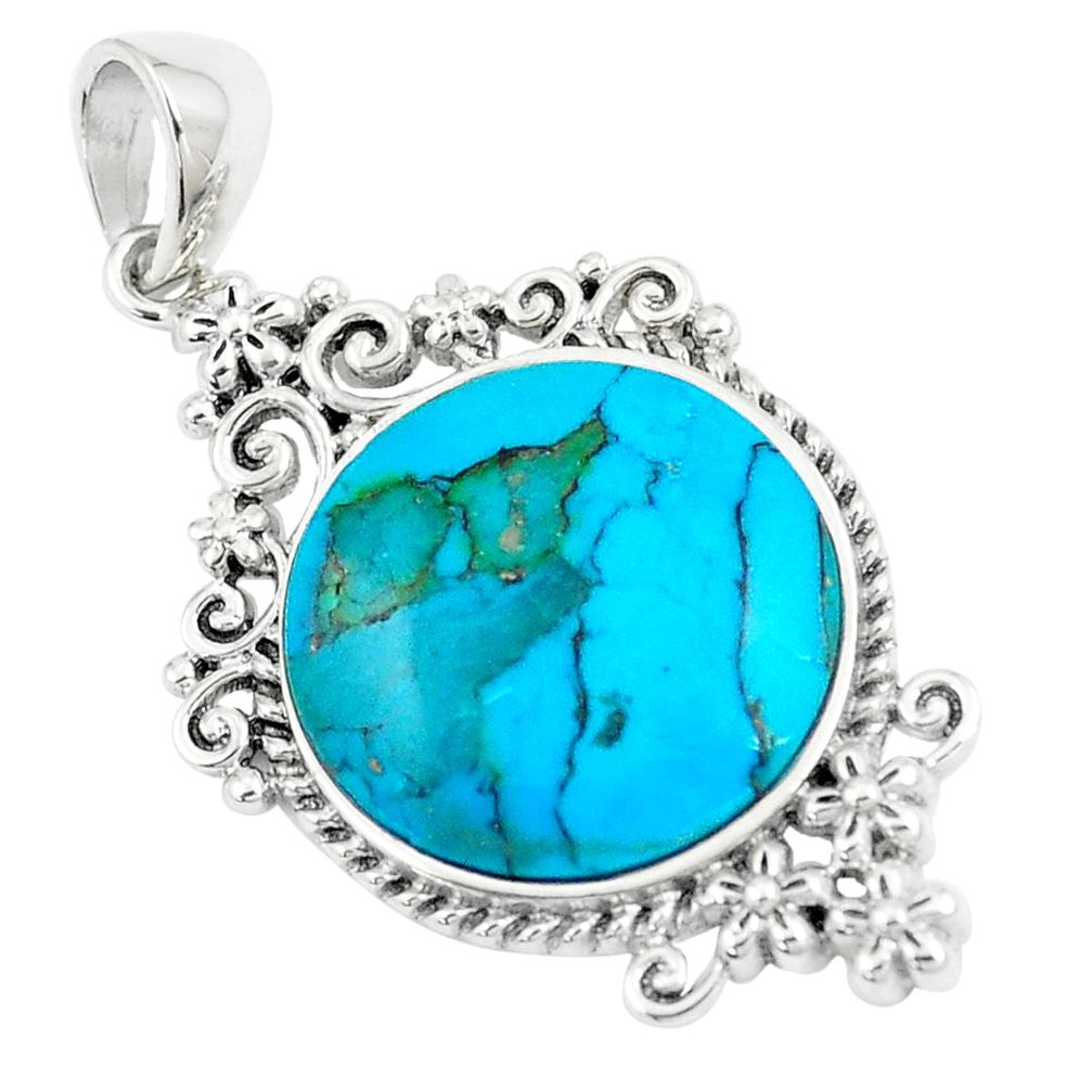 10.02cts natural green kingman turquoise 925 sterling silver pendant c10835