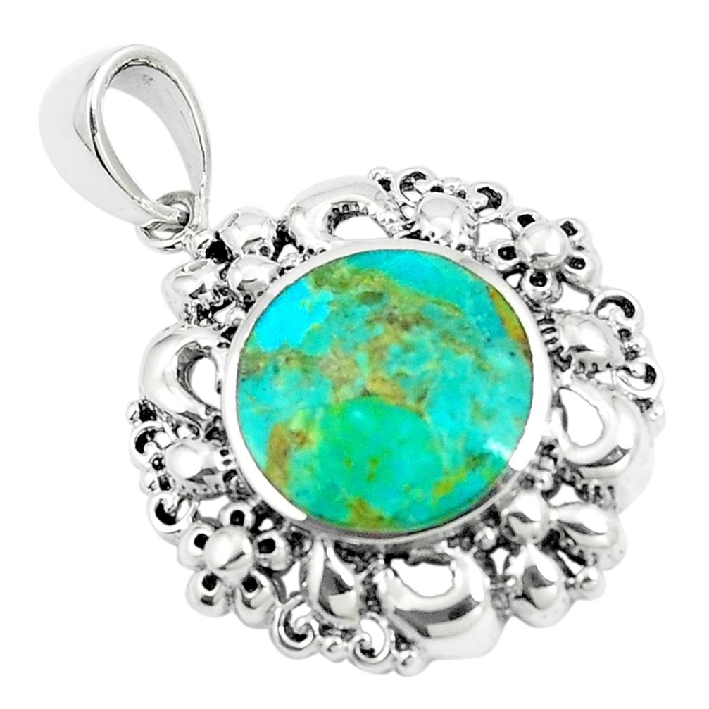 5.63cts natural green kingman turquoise 925 sterling silver pendant c10837