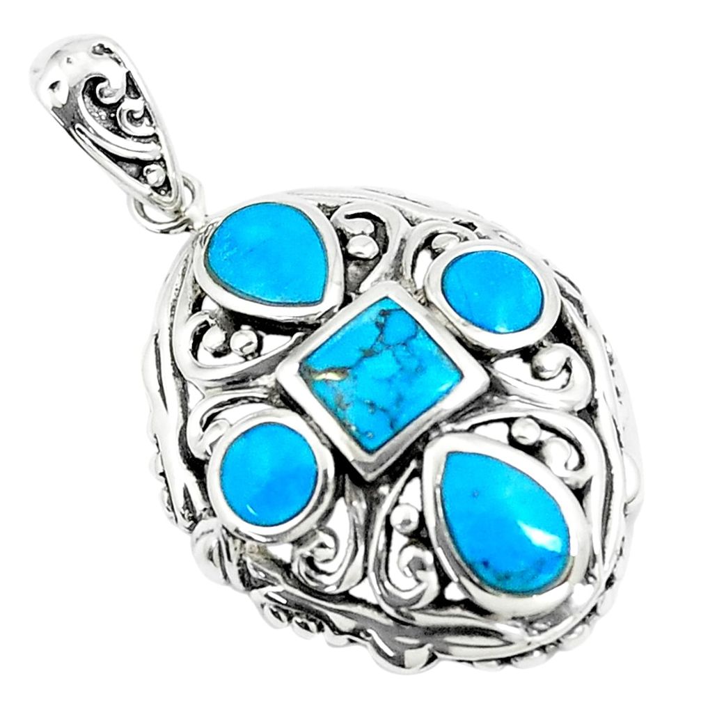 4.21cts natural green kingman turquoise 925 sterling silver pendant c10843