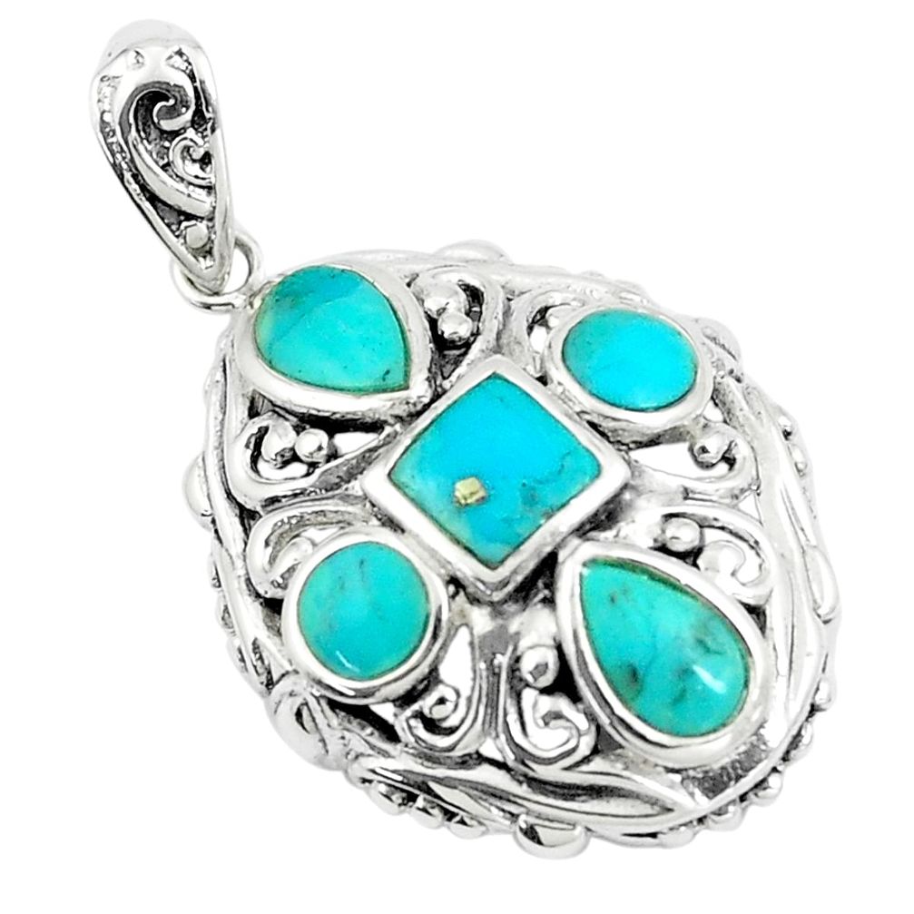 4.19cts natural green kingman turquoise 925 sterling silver pendant c10852
