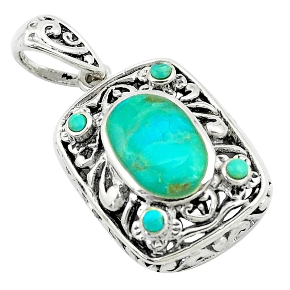 5.10cts natural green kingman turquoise 925 sterling silver pendant c10854