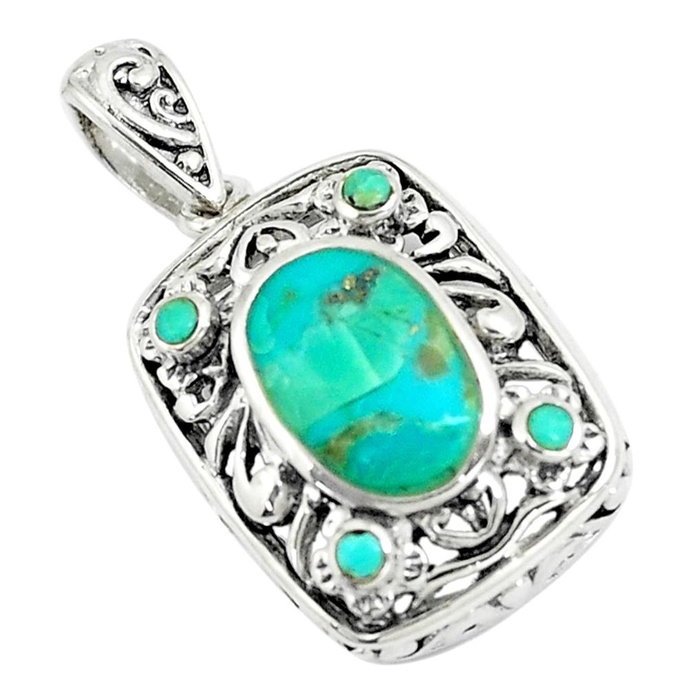 3.83cts natural green kingman turquoise 925 sterling silver pendant c10856