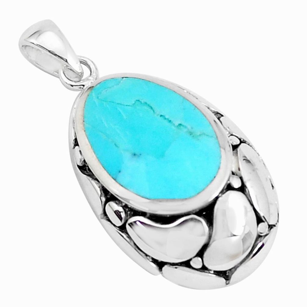 2.09cts natural green kingman turquoise 925 sterling silver pendant c10875