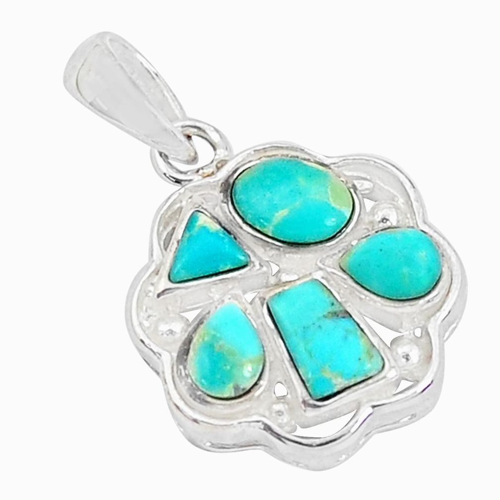 2.92cts natural green kingman turquoise 925 sterling silver pendant c10881