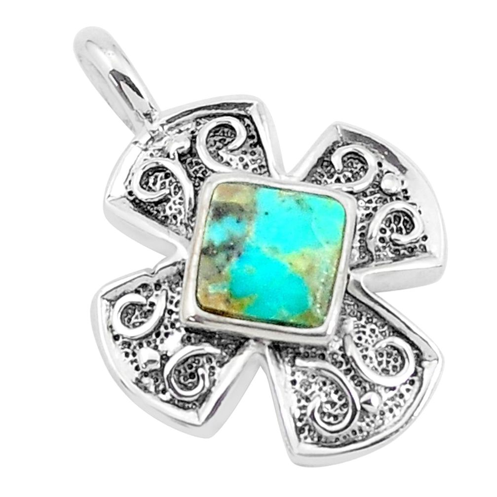 2.44cts natural green kingman turquoise 925 sterling silver pendant c10883