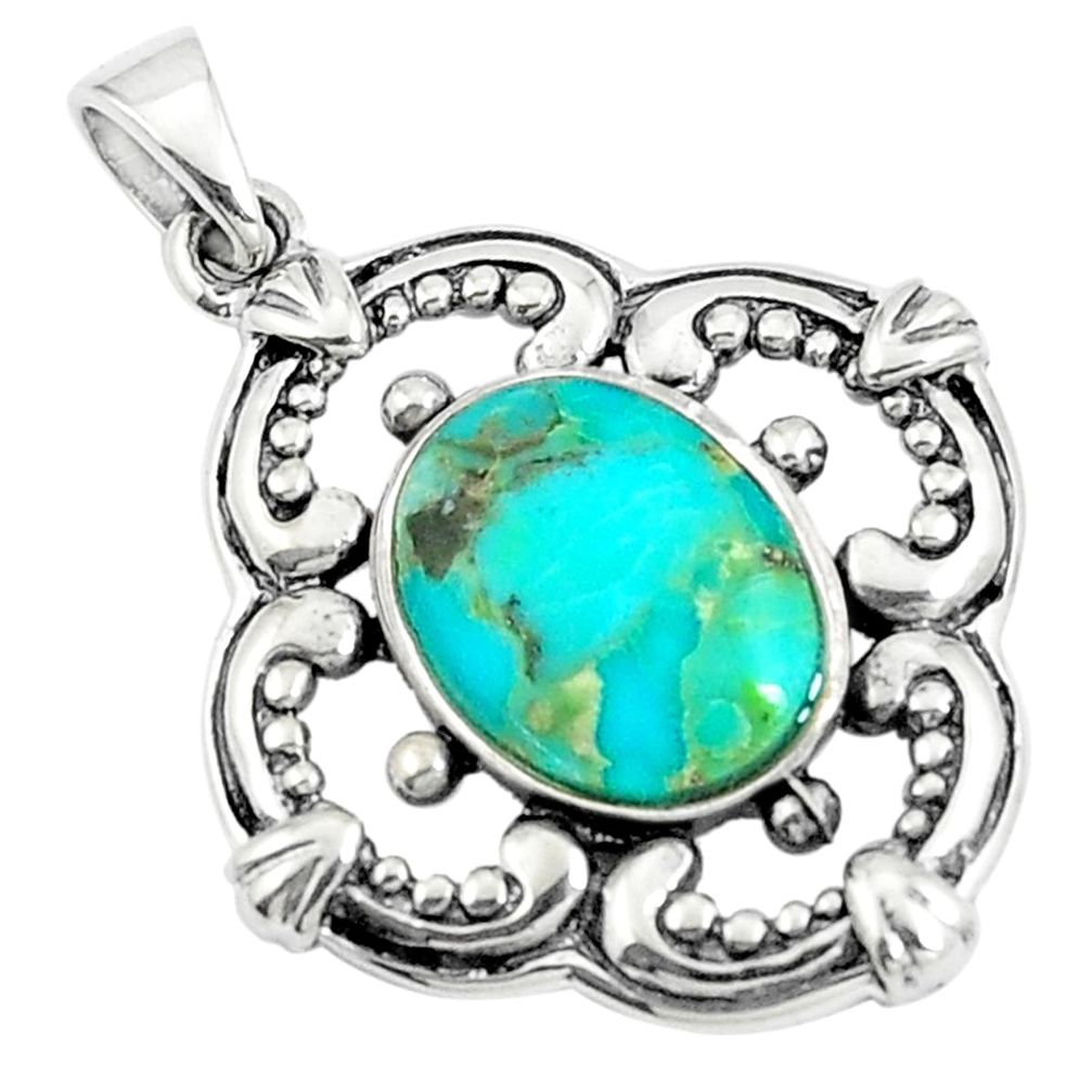 2.98cts natural green kingman turquoise 925 sterling silver pendant c10891