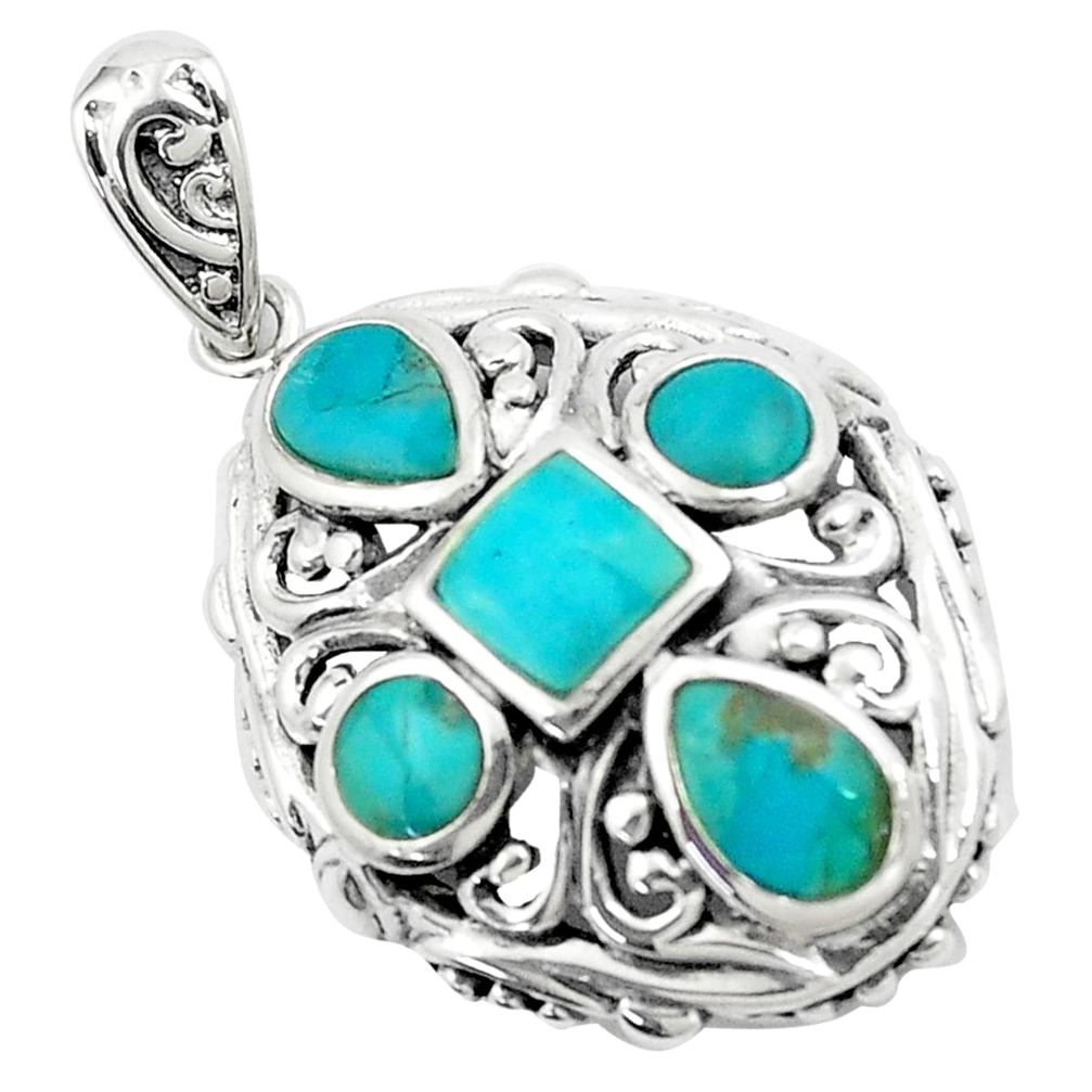 3.83cts natural green kingman turquoise 925 sterling silver pendant c10900