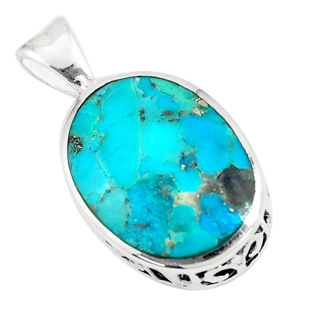 LAB 7.97cts natural green kingman turquoise 925 sterling silver pendant c11007