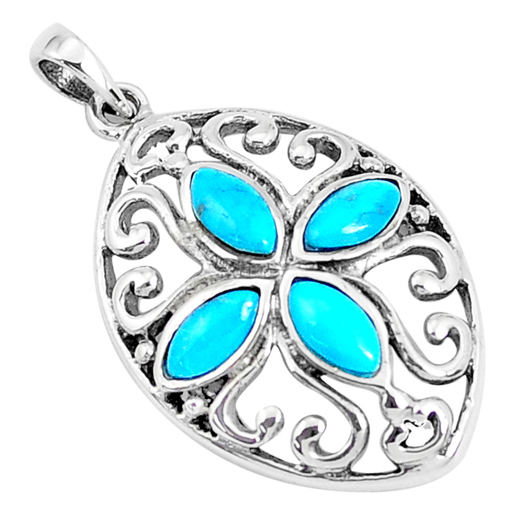 LAB 1.63cts natural green kingman turquoise 925 sterling silver pendant c11012