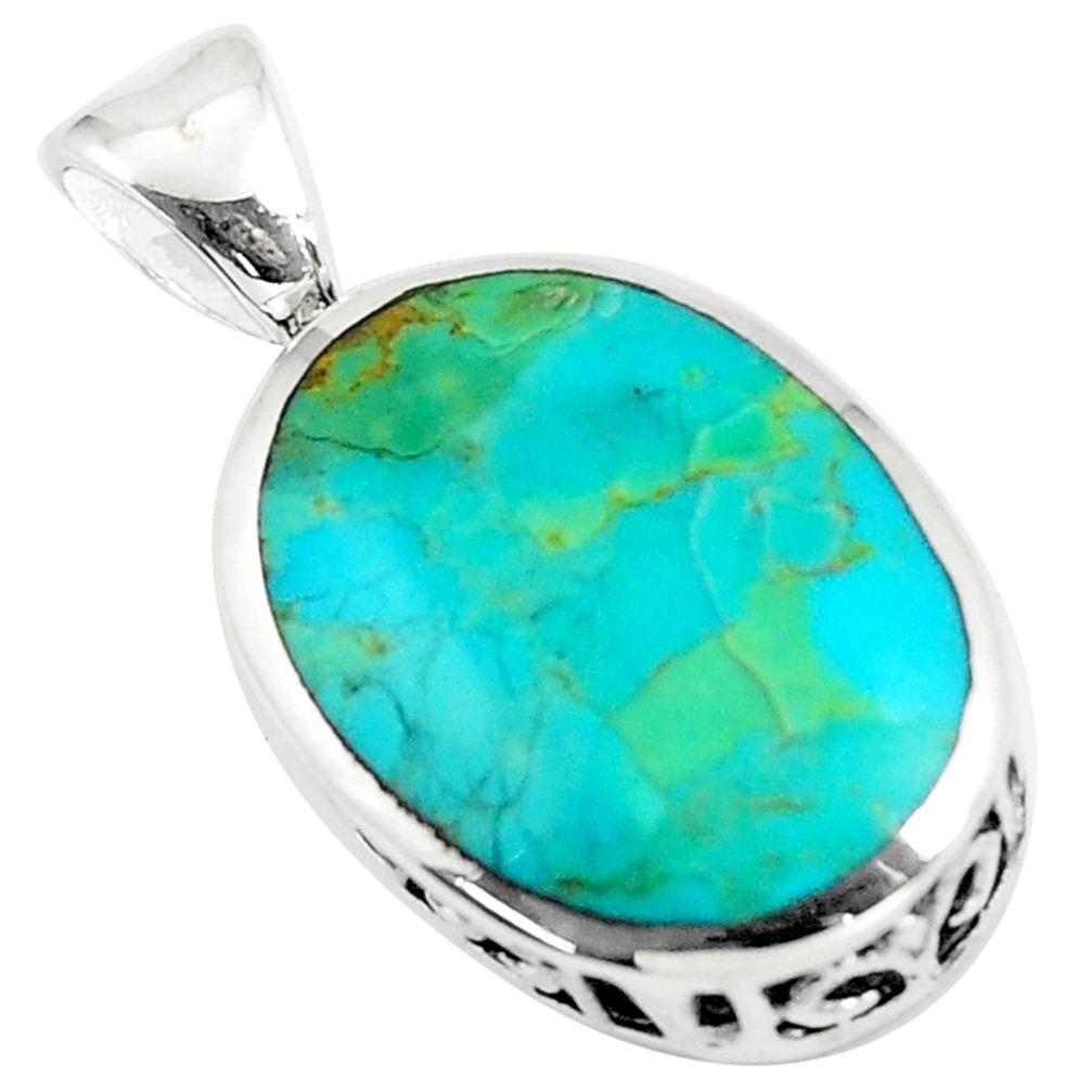 7.93cts natural green kingman turquoise 925 sterling silver pendant c11019