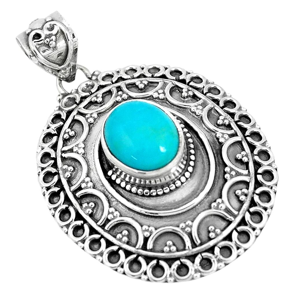 4.21cts natural green kingman turquoise 925 sterling silver pendant p33472