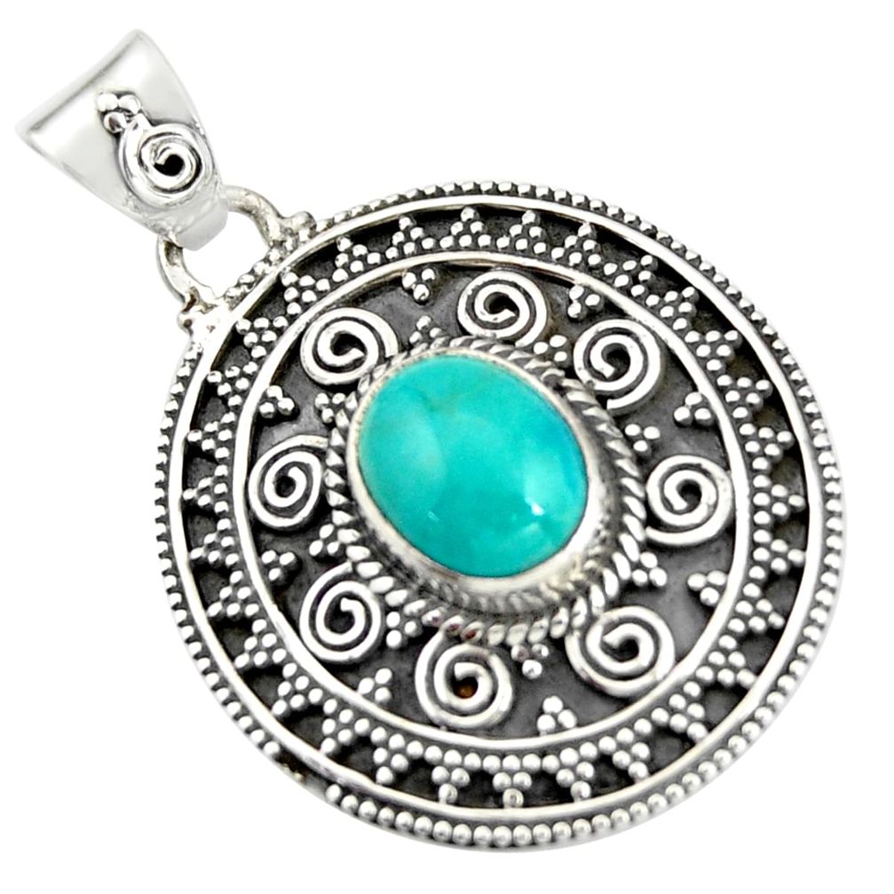 4.12cts natural green kingman turquoise 925 sterling silver pendant r20571