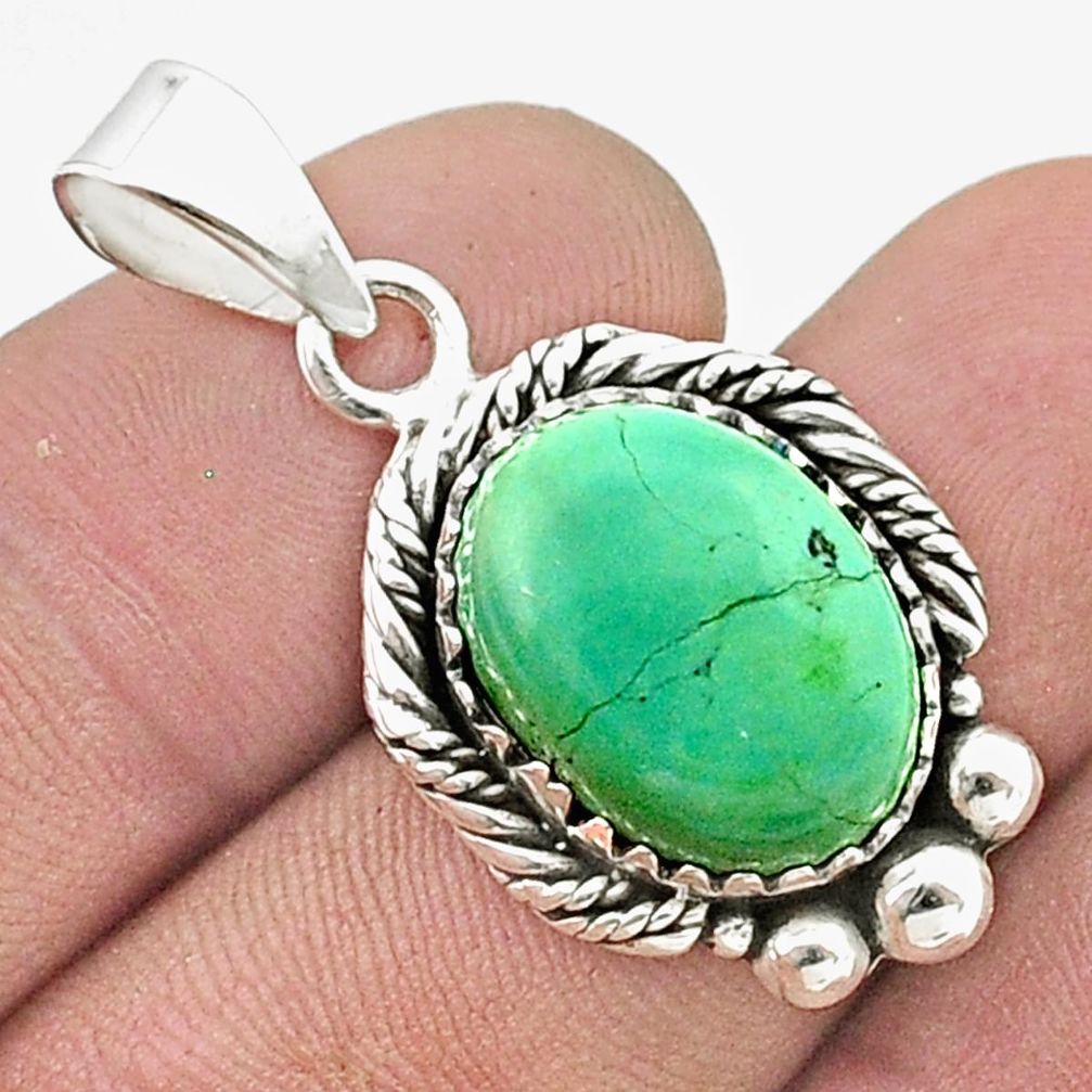 10.85cts natural green kingman turquoise 925 sterling silver pendant u40781