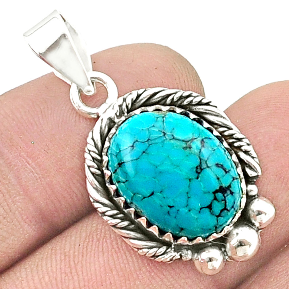 10.06cts natural green kingman turquoise 925 sterling silver pendant u40789
