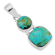 6.50cts natural green kingman turquoise cushion sterling silver pendant y79487