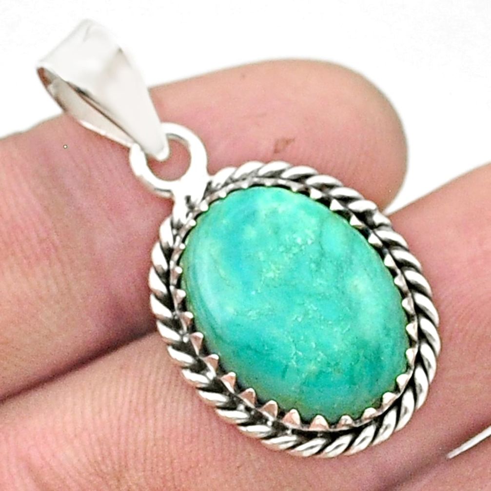11.40cts natural green kingman turquoise oval 925 sterling silver pendant u40695