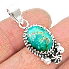 5.59cts natural green kingman turquoise oval 925 sterling silver pendant u40726