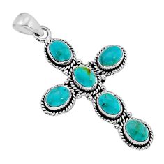 9.02cts natural green kingman turquoise oval silver holy cross pendant y80339