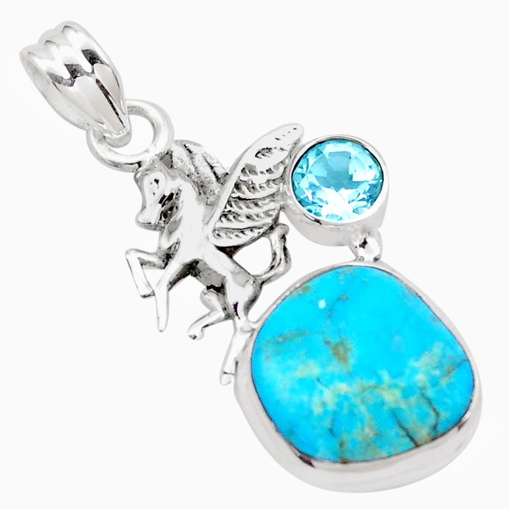 11.66cts natural green kingman turquoise topaz 925 silver unicorn pendant p26182