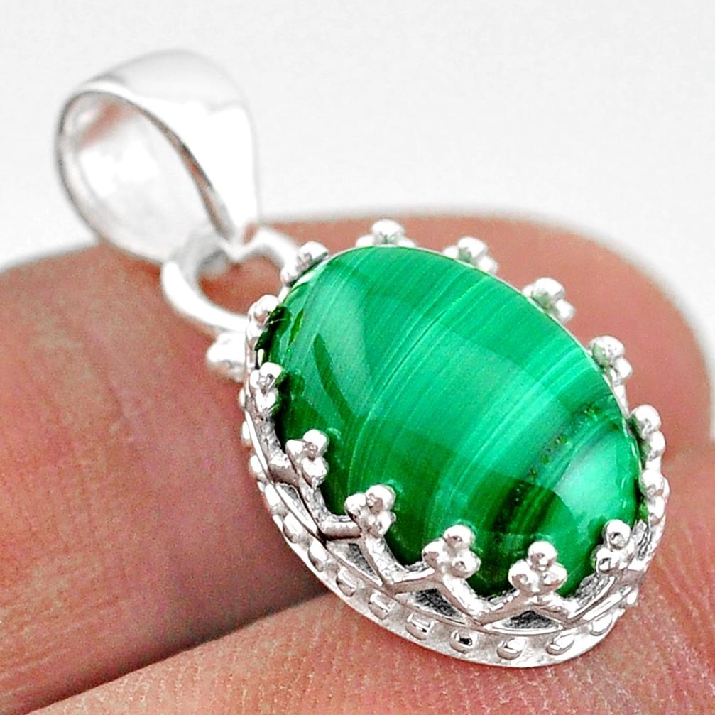 7.24cts natural green malachite (pilot's stone) 925 silver crown pendant t43307