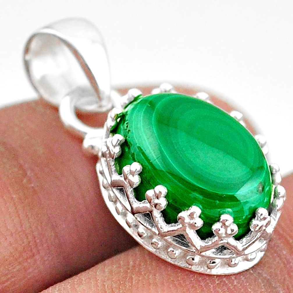 7.28cts natural green malachite (pilot's stone) 925 silver crown pendant t43308