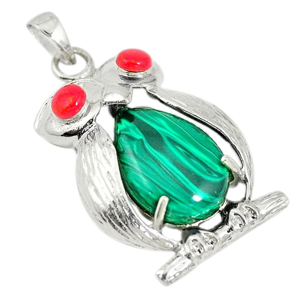 Natural green malachite (pilot's stone) 925 silver owl pendant jewelry c21608