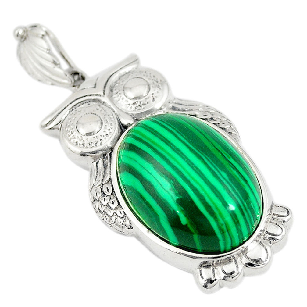 Natural green malachite (pilot's stone) 925 silver owl pendant jewelry c21622