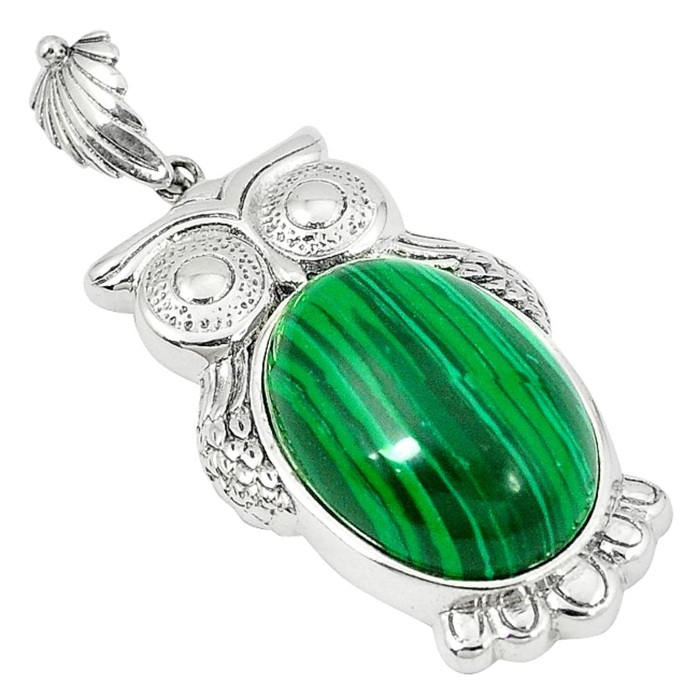 Natural green malachite (pilot's stone) 925 silver owl pendant jewelry c22562