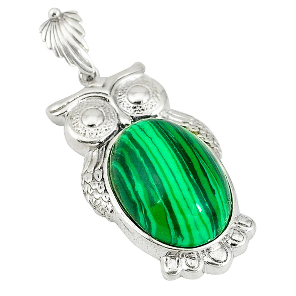 Natural green malachite (pilot's stone) 925 silver owl pendant jewelry c22567