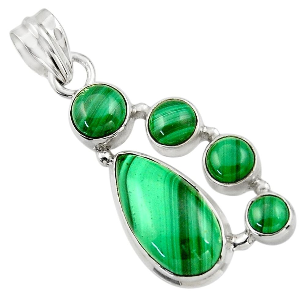 11.30cts natural green malachite (pilot's stone) 925 silver pendant r43161