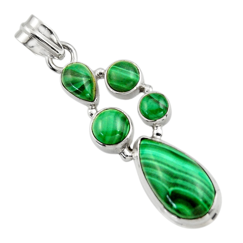 11.55cts natural green malachite (pilot's stone) 925 silver pendant r43163