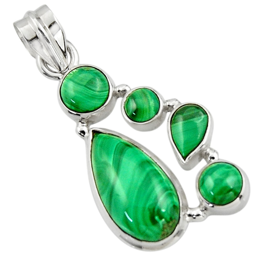 11.87cts natural green malachite (pilot's stone) 925 silver pendant r43169