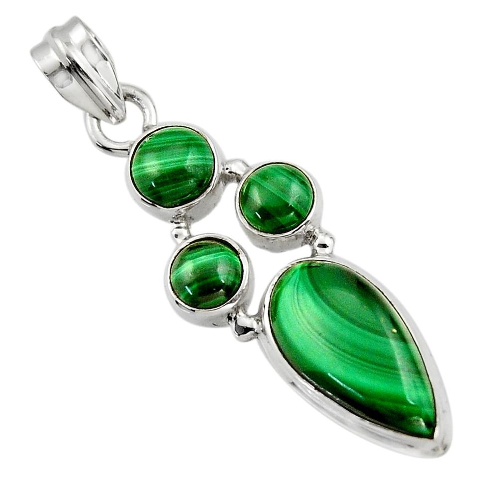 10.95cts natural green malachite (pilot's stone) 925 silver pendant r43172