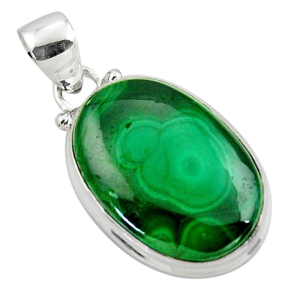 17.22cts natural green malachite (pilot's stone) 925 silver pendant r50612