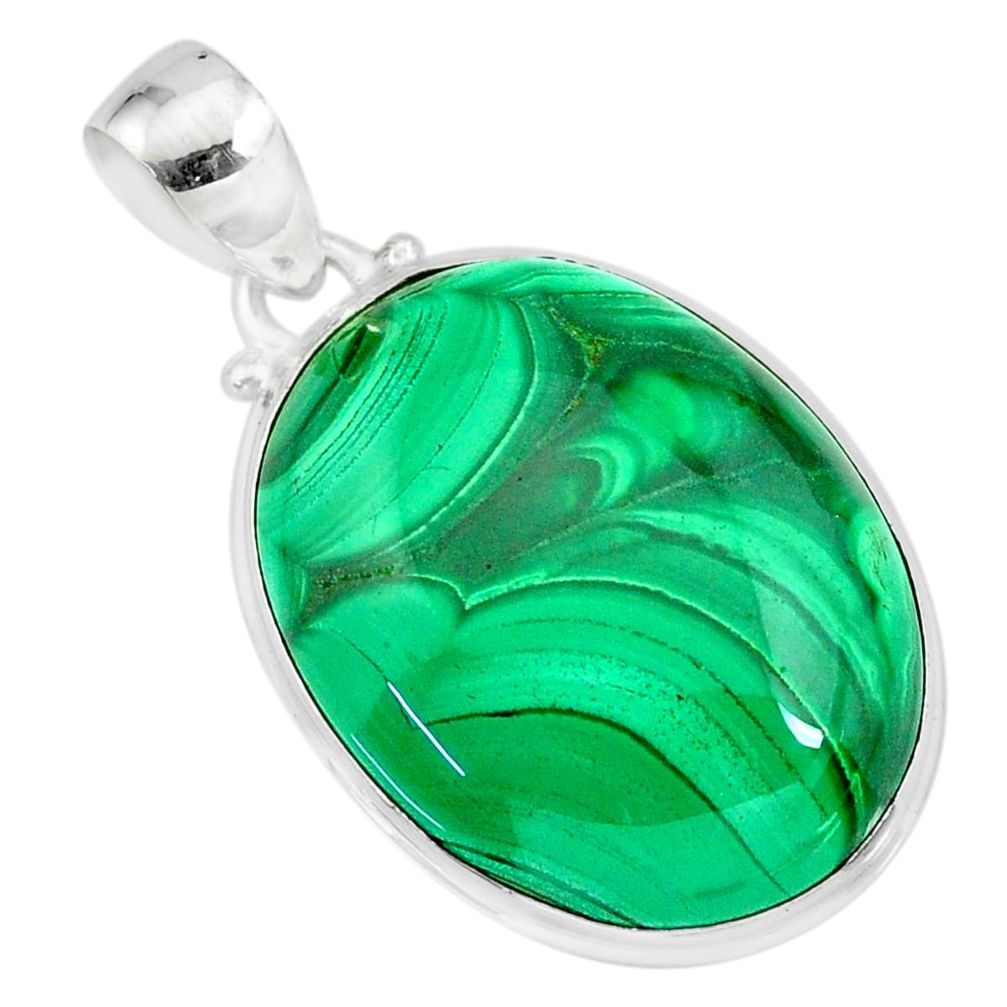 34.94cts natural green malachite (pilot's stone) 925 silver pendant r84649