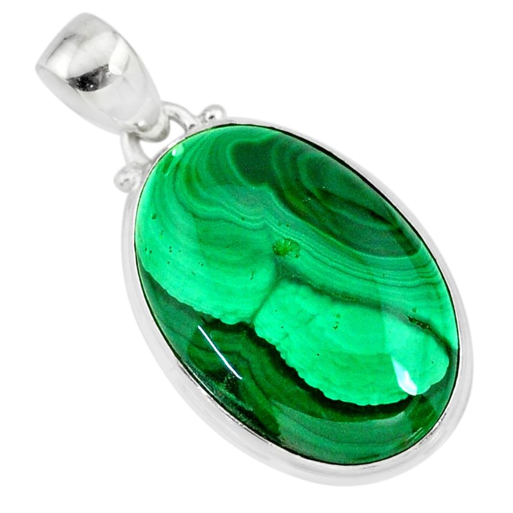 22.02cts natural green malachite (pilot's stone) 925 silver pendant r84656