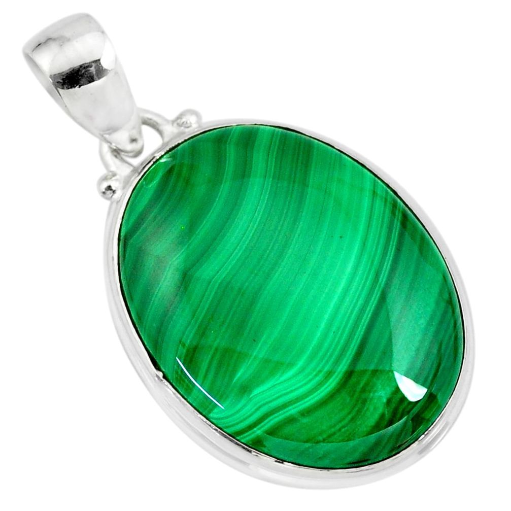 27.13cts natural green malachite (pilot's stone) 925 silver pendant r84662