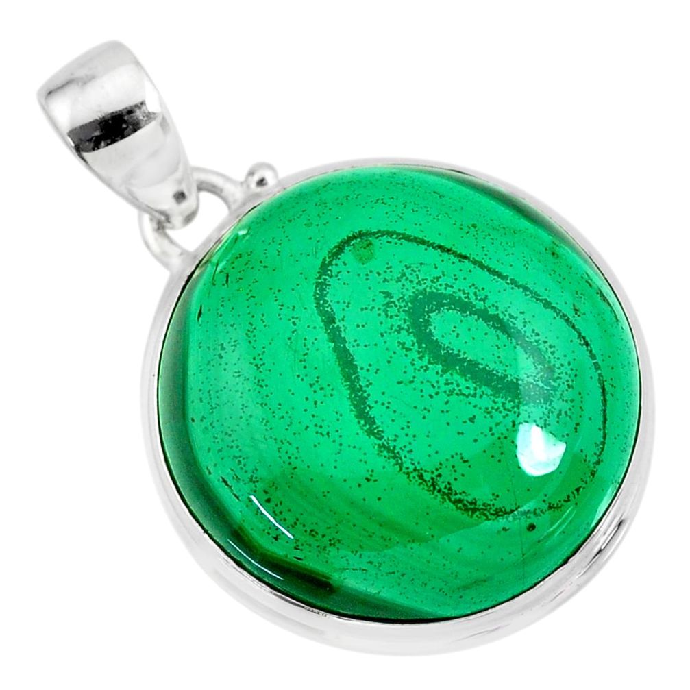 30.97cts natural green malachite (pilot's stone) 925 silver pendant r84670