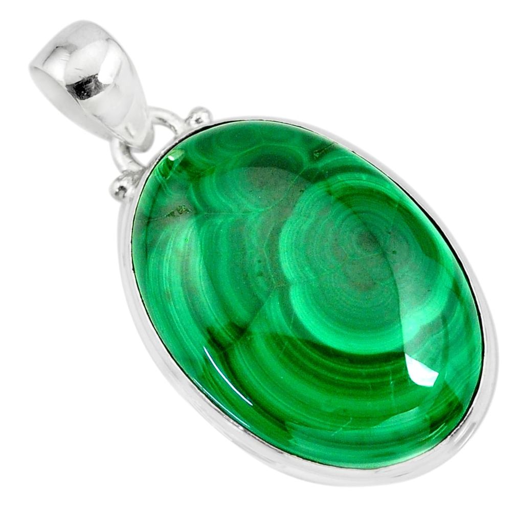 28.73cts natural green malachite (pilot's stone) 925 silver pendant r84676