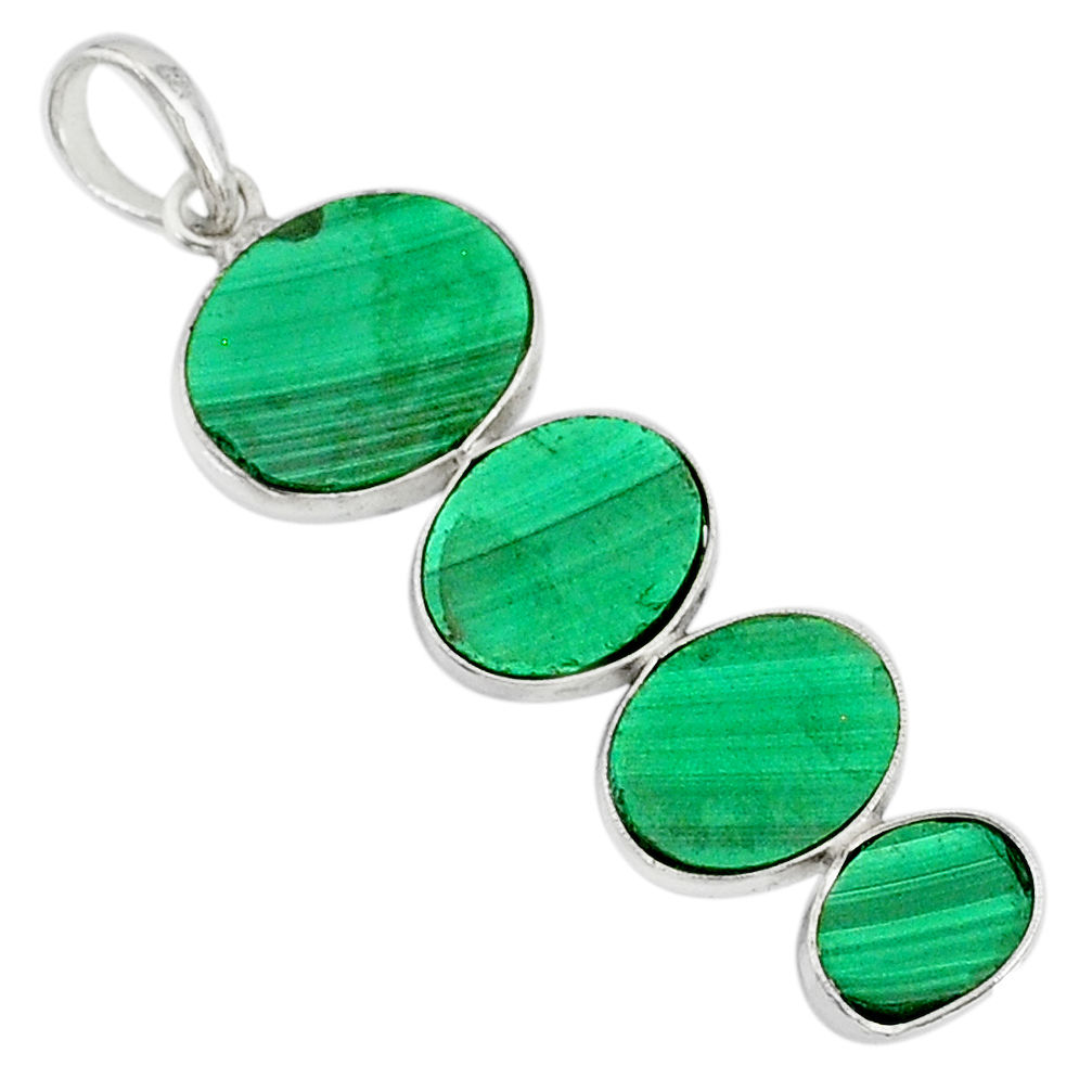 11.69cts natural green malachite (pilot's stone) 925 silver pendant r87841