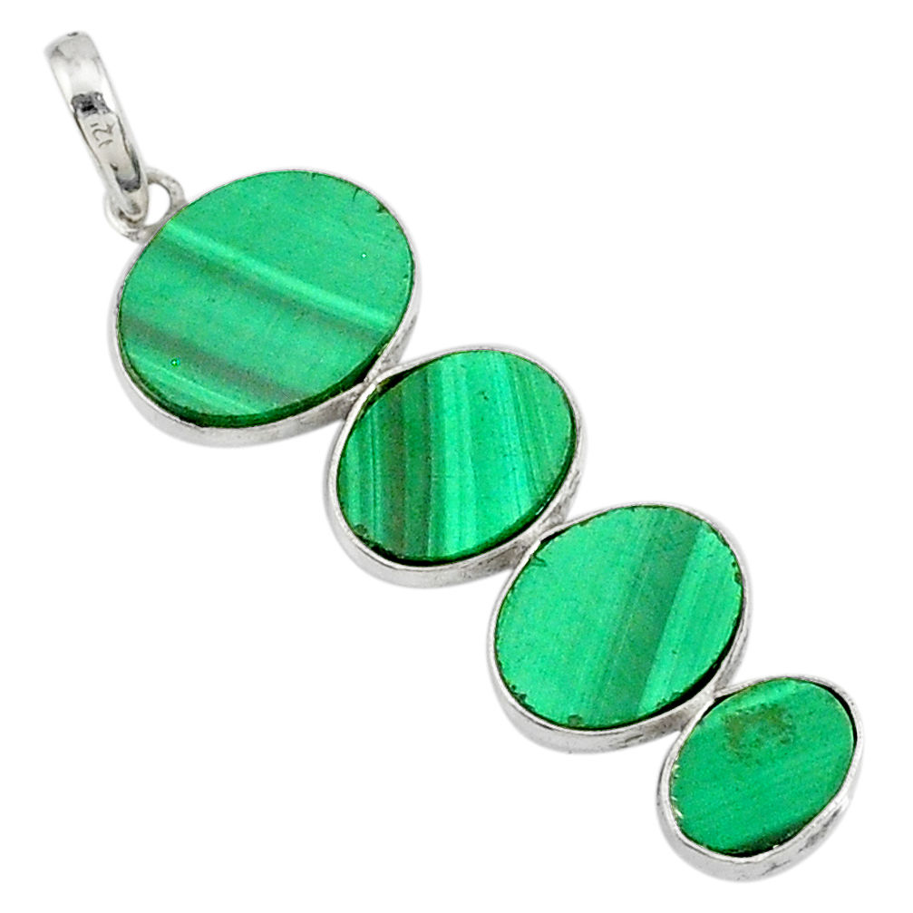 11.74cts natural green malachite (pilot's stone) 925 silver pendant r87847