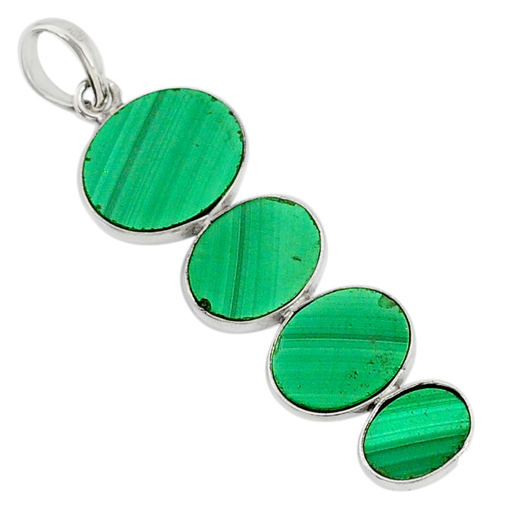 11.63cts natural green malachite (pilot's stone) 925 silver pendant r87859