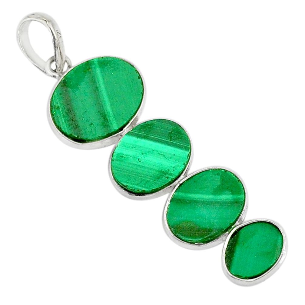 12.96cts natural green malachite (pilot's stone) 925 silver pendant r87921