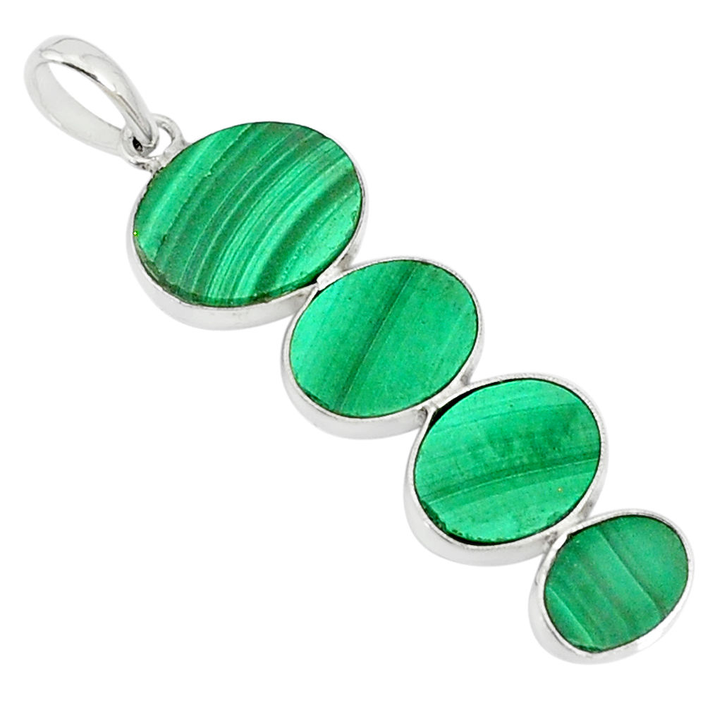 12.27cts natural green malachite (pilot's stone) 925 silver pendant r88060