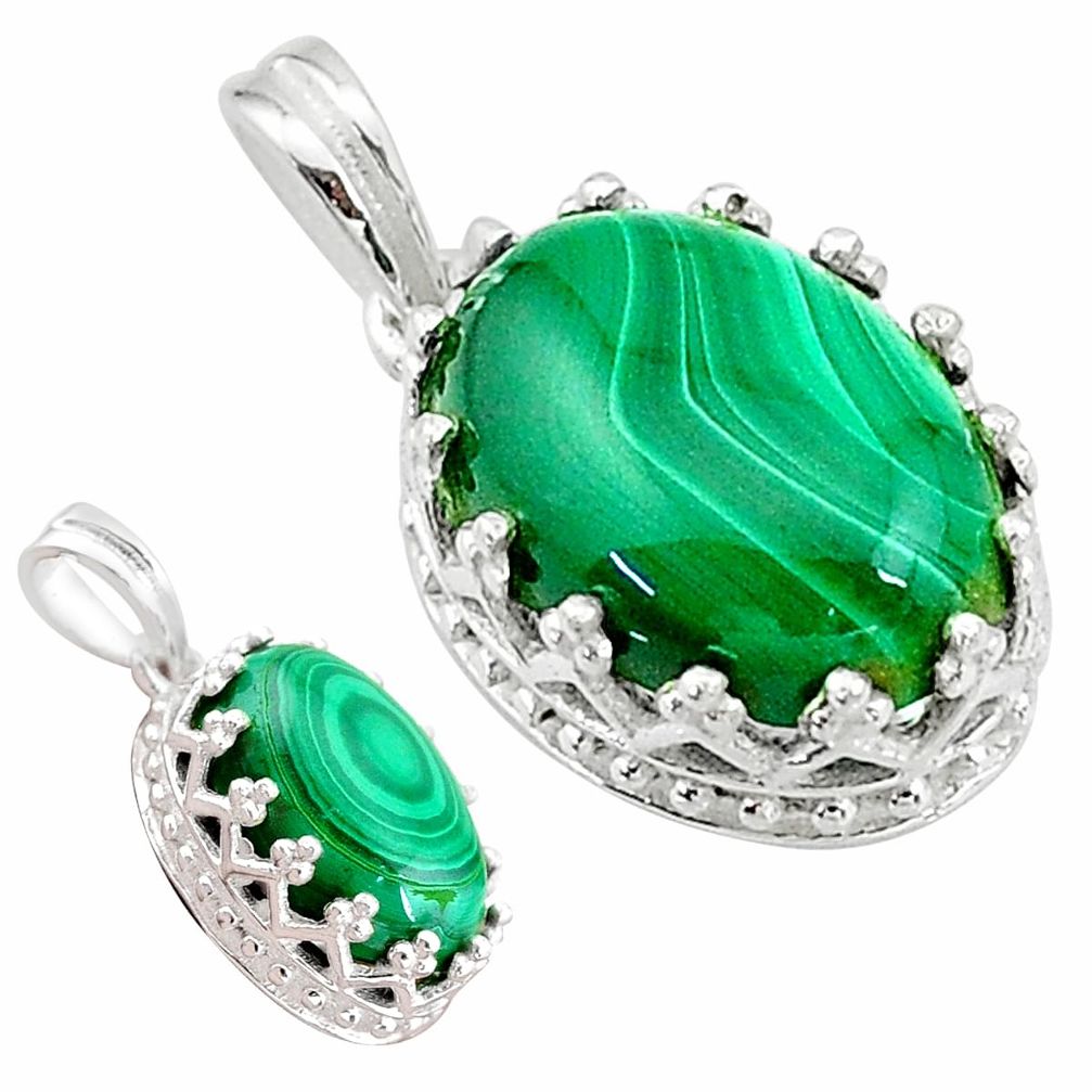 6.21cts natural green malachite (pilot's stone) 925 silver pendant t20463