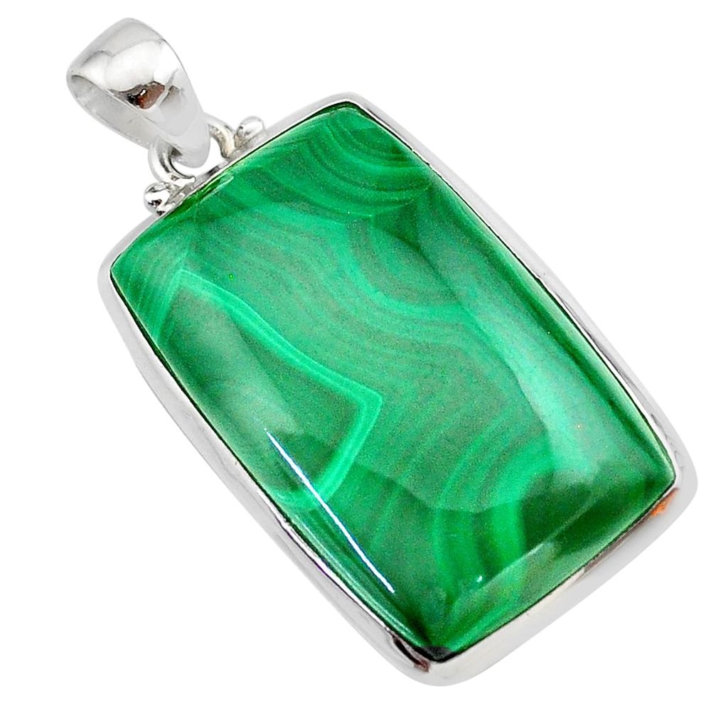 32.73cts natural green malachite (pilot's stone) 925 silver pendant t22545