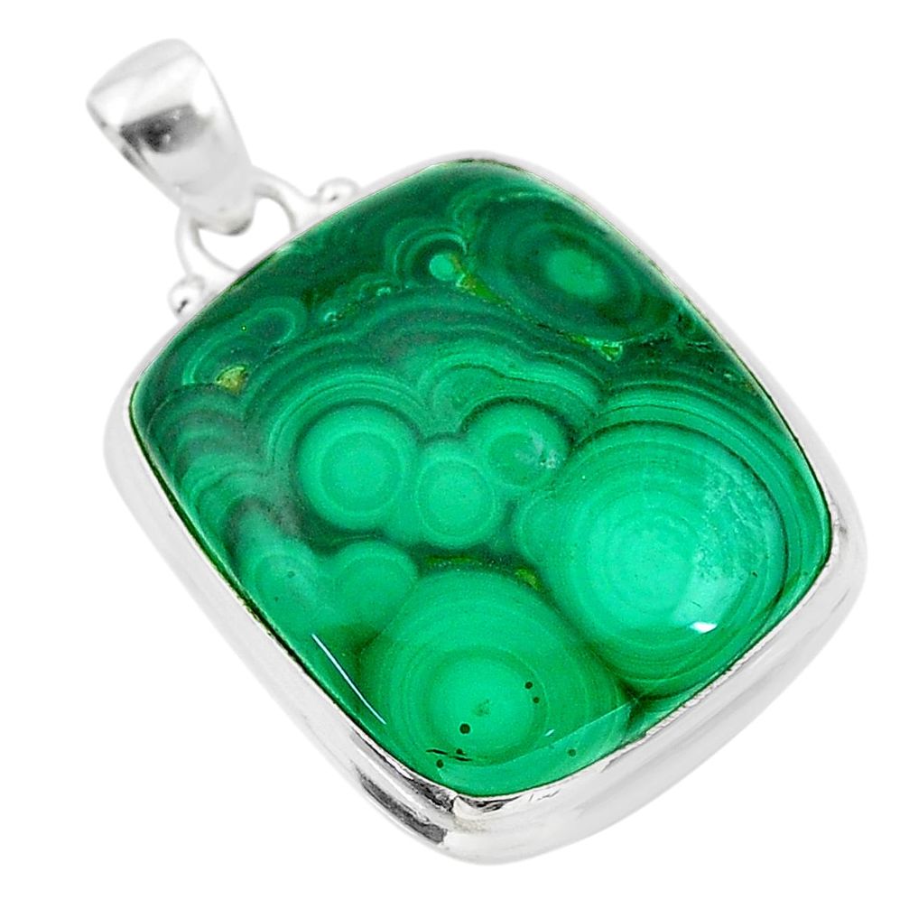 30.40cts natural green malachite (pilot's stone) 925 silver pendant t24848