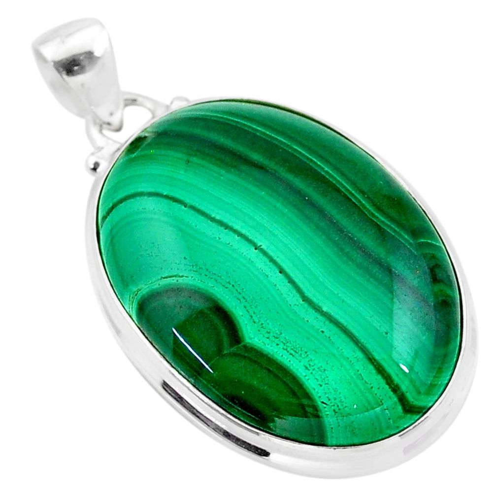 27.70cts natural green malachite (pilot's stone) 925 silver pendant t24873