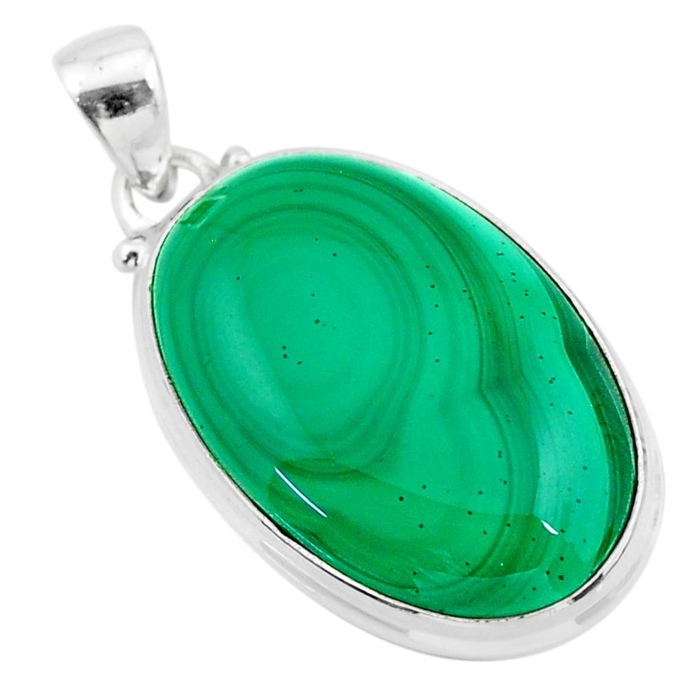 27.08cts natural green malachite (pilot's stone) 925 silver pendant t24876