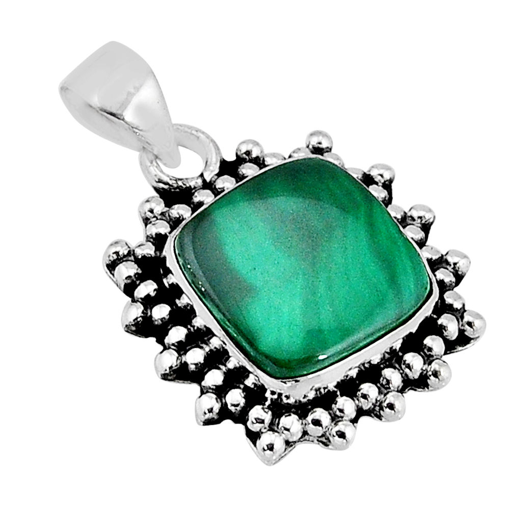 6.81cts natural green malachite (pilot's stone) cushion silver pendant y65343